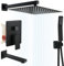 ROVOGO Concealed Shower System with 3-Way Diverter, 25 x 25 cm Overhead Rain Shower Head, Hand Shower and Bathtub Spout, All Metal Shower Mixer Tap Set Wall Mounted, Brass & Stainless Steel 304, Black