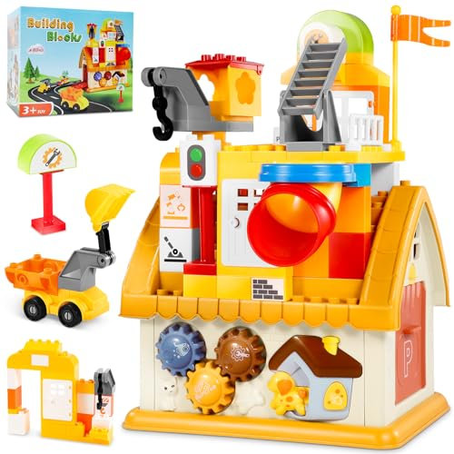 BABECTOY Großen bausteine Kompatibel mit Duplo bausteine für Kinder ab 3 Jahre, Baustein Haus mit 82 Bausteine, Kommt mit Aufklebern und Anleitung, ideales Spielzeug für Jungen und Mädchen ab 3 Jahren