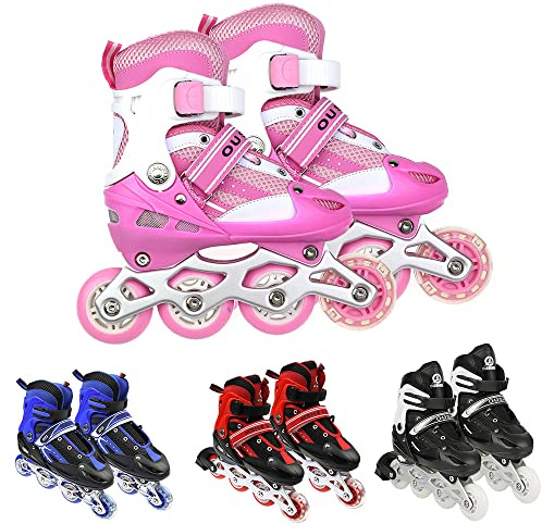 Verstellbare Inline-Skates mit leuchtenden Rädern für Kinder und Erwachsene, für Mädchen und Jungen, Männer und Frauen, 41 x 35 x 11,5 cm – Größe 31-34 – Rosa S