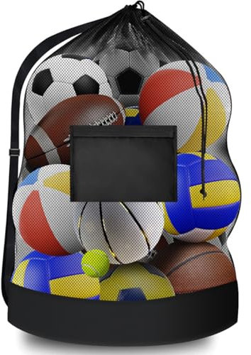 Sacca per Palloni da Calcio,76 × 102 cm Borsa da Calcio in Rete per 8-15 Palline,Sacca Porta Pallone Calcio con Coulisse e Tracolla,Grande Rete per Palloni,Mesh Ball Bag per Basket Volley Rugby