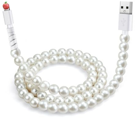 Vofolen for iPhone Charger Cable 3.3FT/1M USB A Cable Creative Bead Chains to Girls Kids 60W/3A for Phone Fast Charging Cable for iPhone 14 13 12 11 Pro Max XR,White