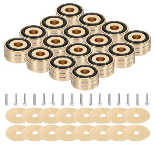 sourcing map 16 Pcs Subwoofer Isolation Pad, 40x20mm Speaker Isolation Pad Feet Speaker Spikes Turntable Audio Studio Monitor Isolation Pad for Audio Equipment, M4 Screws Gold