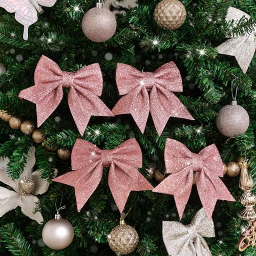 Melody Maison Set of 4 Glitter Pink Christmas Bows