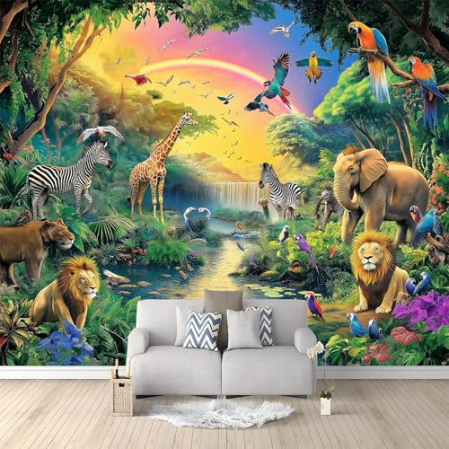 Papier Peint Intissé 3D Animaux De La Jungle Tropicale Oiseaux 400x280 cm Papier Peint Mural Poster Tableaux Muraux Tapisserie Photo, Chambre D'enfants Mural Personnalisé pour Salon Chambre Décor
