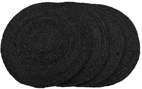 EPIKASA Set di 4 Sottopiatti Bombay, Juta, Nero, 38x38x0,5 cm