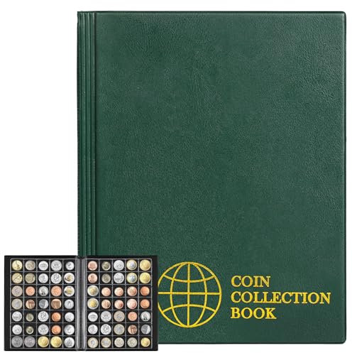 420 Taschen Münzalben - 28x29 mm/1,1x1,1 Zoll Grünes Münzbuch mit 10 Seiten Münzsammlungshalter Münzaufbewahrungsbuch CS0242GR