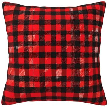 Hgvcse Weihnachts-Kissenbezüge, kariert, Rot und Schwarz, Standard, Stuhlkissen, Bodenkissen, Queen-Size-Bettwäsche