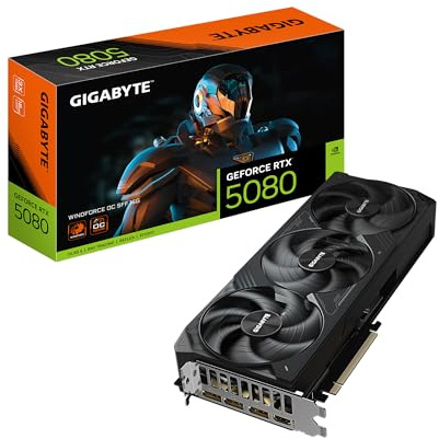 GIGABYTE GeForce RTX 5080 WINDFORCE OC SFF 16G Graphics Card, WINDFORCE Cooling System, 16GB 256-bit GDDR7, GV-N5080WF3OC-16GD Video Card comatible with Desktop