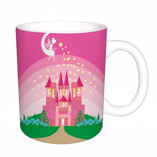 YFHJV Grosse Kaffeetasse - Bürotasse - Tasse Keramik Kaffeetassen Große 11oz - teetasse groß - cappuccino tassen - Mädchen, Magisches Fantasy Märchen Prinzessinnenschloss mit Pixie