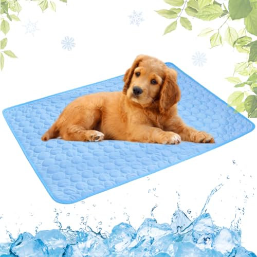 LEZUAN Cooling Mat for Dogs and Cat, Heat Relief Pet Cooling Mat for Crates, Kennels and Beds - Portable and Washable(Blue,40x50cm)