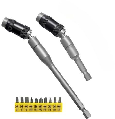 2 Stück 1/4 Magnetischer Flexibler Bithalter, 90mm*1+145mm*1 Schwenkbarer Bitspitzenhalter, Bits Halterung Magnetisch mit 25mm Lange Bits, Bohrer Verlängerung für Schmale Räume oder Ecken