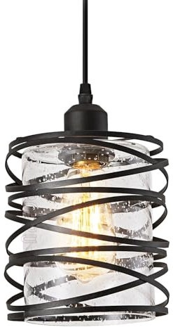 PETITES ECREVISSES Lustre Suspension Industrielle Rétro Luminaire Suspension Vintage en Métal Plafonnier E27 avec Abat-jour en Verre pour Chambre Restaurant Séjour(Abat-jour en verre transparent - A)