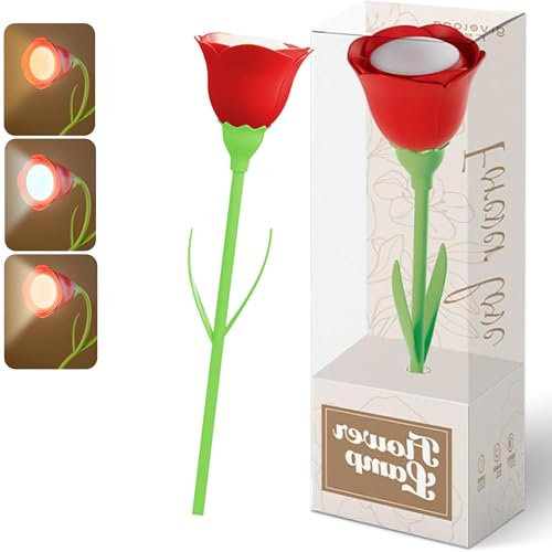 Lampe Rose Éternelle LED - Cadeaux pour Elle Femmes & Mères | Lampe de Lecture Sans Fil, Rechargeable, Innfiniment Flexibilité | Portable Lumiere de liseuse pour Voyage, Tricot & Bureau