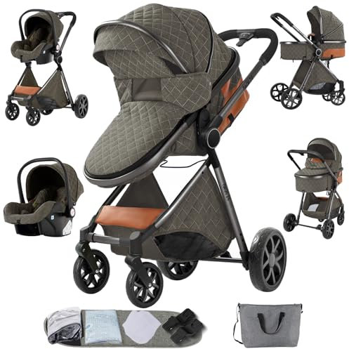 Sianldcone Poussette 3 en 1, Tissus Haut de Gamme Poussette Bebe, Vision Buverte Poussettes Combinées, Poussoir Bidirectionnel Poussettes Avec Cosy (V9 Deep Grey)