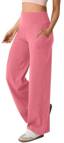 Pantaloni cargo da donna con tasche stretch gamba dritta abito pantaloni pancia svasato leggings atletici donne casual taglie forti, rosa, XL