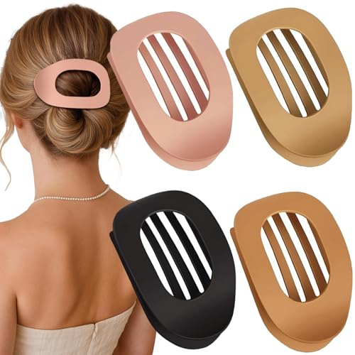 Flat Hair Clips, Hair Clips for Thick Curly Long Short Comfortable Stylish Dark Matte Flat Hairs Clip Designed Strong Hold for Women and Girls(4 PCS)