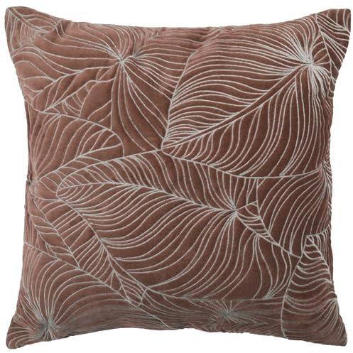 Voyage Maison Taro Feather Filled Cushion – Luxury Embroidered Leaf Velvet Decorative Pillow (Persimmon - 50x50cm)
