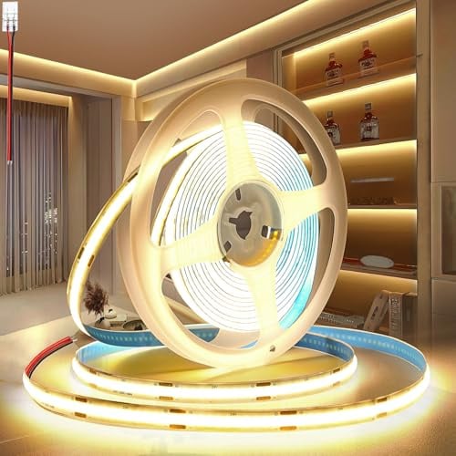 PERVADEO 24V COB LED Streifen Warmweiß 3000K, 5m Selbstklebend LED Strip 320LEDs/m 8mm Breite CRI90+ Flexibles LED Band helles Unterbaulicht für Fernseher, DIY Dekoration(Ohne Netzteil)