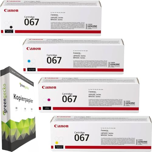 green gecko Original Toner Set - 067 Multipack (CMYK) - kompatibel mit Canon i-SENSYS LBP 630 631 633 650 651 655 657 cw cx cdw mit 500 Blatt A4 Kopierpapier