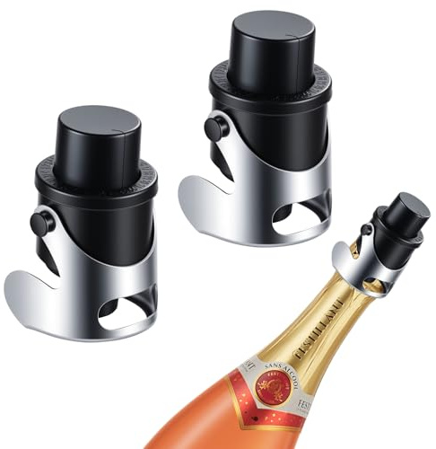 Champagne Stoppers for Bottles Stainless Steel Vacuum Sealed Sparkling Bottle Sealer Champagne Cork and Saver Stopper 2 Pack