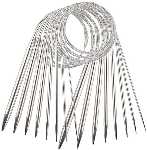 Sinirttou 8 Stück Edelstahl Rundstricknadel Set 80cm, Ergonomische Doppelspitzige Rundstricknadel für Socken, Ärmel, Untersetzer (2mm/3mm/4mm/4.5mm/5.5 mm/6mm/7mm/8mm)