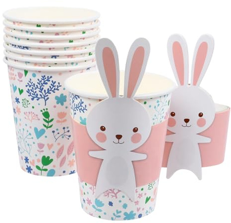 DECORNIJIA Papiergeschirr Ostern 8 Stück Einweg Becher 8oz Bunny Form Lebensmittelecht Dekorativ