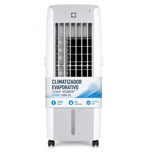 Vonala Climatizador Evaporativo con Calefacción E1100C – Enfriador de Aire Portátil 3 en 1, Depósito 10L, 6 Velocidades, Mando a Distancia, 130W, Cobertura 25m²
