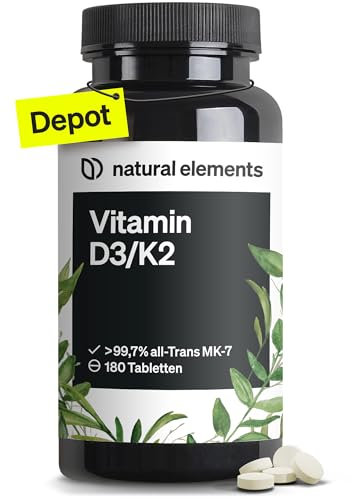 Vitamin D3 + K2 Depot – 180 Tabletten – Premium-Qualität: K2VITAL® von Kappa – 99,7+% All-Trans K2-MK7 + 5000 IE Vitamin D3 – hochdosiert, ohne Zusätze – in Deutschland produziert & laborgeprüft