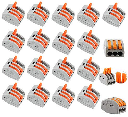 Compact Conductor Terminal Block with 3 Port Lever Cable Wire Spring Terminal Connector 400 V 28-12 AWG Pack of 20