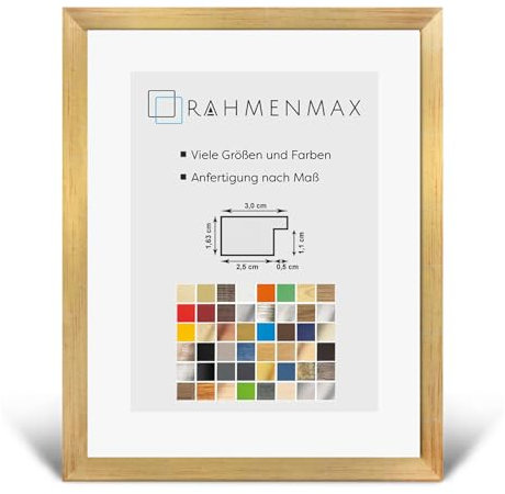 RahmenMax Morena Holz Werkstoff Bilderrahmen 28 x 35,6 cm modernes sehr eckiges Profil 35,6 x 28 cm Grosse Farbauswahl jetzt: Goldglanz mit Kunstglas klar 1 mm