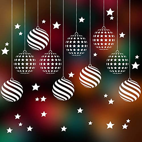 10 x Large Christmas Bauble Window Stickers with 30 x Stars - Stars and Stripes Bauble Christmas Window Stickers - Christmas Window Bauble Stickers