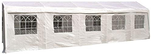 DEGAMO Seitenplane für Partyzelt 10x4 Meter, PVC Weiß mit Fenstern
