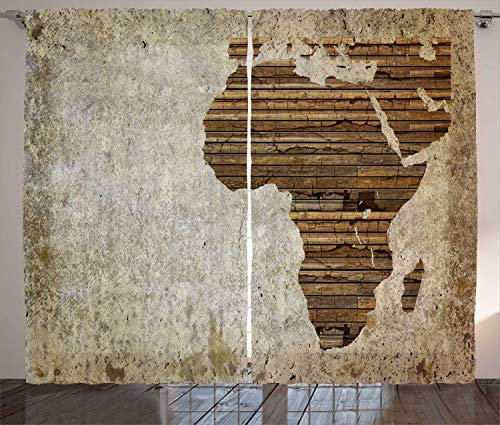 ABAKUHAUS afrikanisch Rustikaler Vorhang, Hölzerne Planke Karte, Wohnzimmer Universalband Gardinen mit Schlaufen und Haken, 280 x 245 cm, Tan Braun