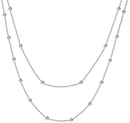 Happiness Boutique Collana Multifilo Color Argento | Delicata Collana Doppia Catenina Bijoux Acciaio Inossidabile