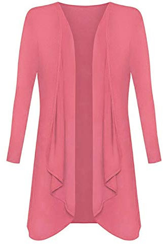 Womens Ladies Plus Size Long Sleeve Waterfall Cardigan Top Duster Coat Jacket, XXXL 24-26 Plus Size, Coral