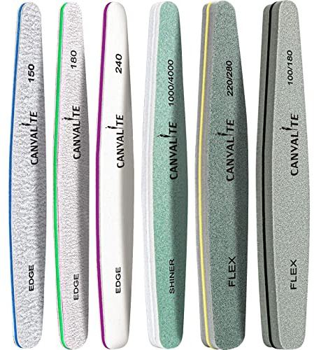 Juego de 6 limas de uñas profesionales de doble cara de esmeril grano 100/180, 220/280, 1000/4000, 150, 180, 240 lima de uñas de gel para uso doméstico y en salón de belleza