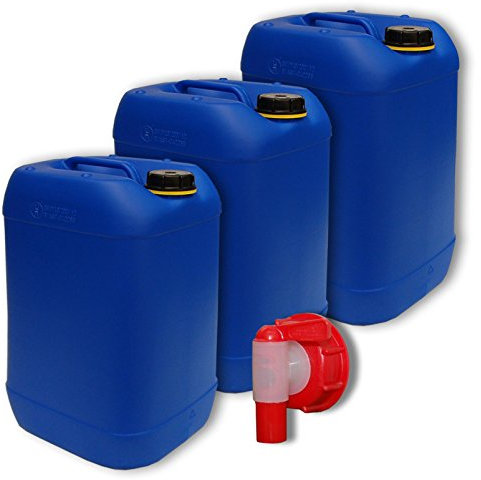 Bidons – Lot de 3 Jerricans 20 L, Bleu + 1 Robinet DIN 61 (22048x3+22010)