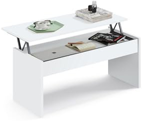 MUEBLES PITARCH | Mesa de Centro Elevable, Mesita Salón de Café, Mesa Auxiliar Comedor, Blanca, 47x100x50cm (Cerrada) 58x100x50 cm (Abierta), Mesita Baja para Sofá, Moderna, Modelo Oslo