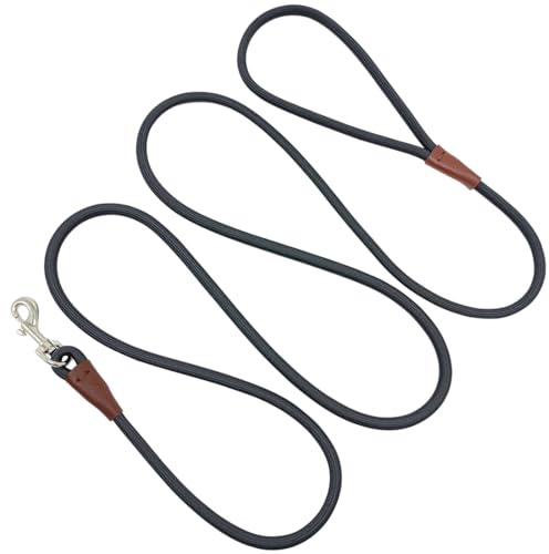 MayPaw Small Rope Dog Leash 6 FT/8 FT/10 FT, 1/4-in Lightweight Pet Leash for Small Dogs/Puppy/Cats, Classic Colors Round Dog Lead (8ft*1/4, Black)