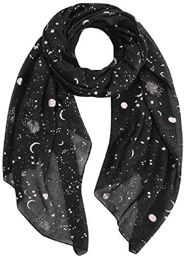 Yuson Girl Sciarpa Di Seta per Donna stella Stampato Elegante Foulard Donna Stampato Sciarpa Donna Morbida Scialle Protezione Solare Sciarpe leggere180 x 70cm(nero)