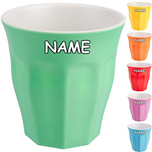 alles-meine.de GmbH 4 Stück Trinkbecher - Farbwahl - Zahnputzbecher/Malbecher - bunt - inkl. Name - Melamin - Kunststoff Becher - 300 ml - mehrweg - BPA frei - Trinkglas Kuns..