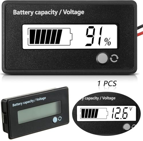 Frienda Dc 12v 24v 36v 48v 72v Battery Meter with Alarm Battery Capacity Indicator Monitor Voltage Meter and Lithium Ion Indicator(White Light)