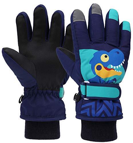 QKURT Kinder Skihandschuhe, Snowboard Handschuhe Schneehandschuhe wasserdichte und Winddichte Winter Fäustlinge Mädchen und Jungen Skifahren Reiten Laufen Wandern Radfahre, Dunkelblau,S