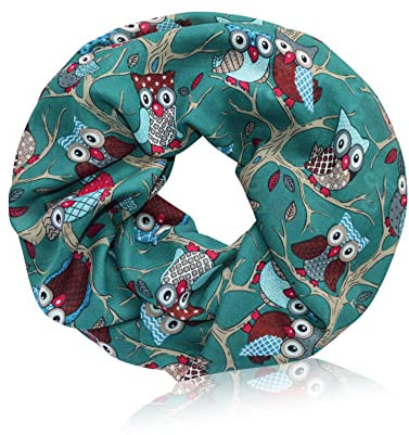 thb Richter Damen Schlauchschal Eule Eulen Rundschal Loopschal Tuch Schal Loop Halstuch Leicht weich Seidig Waldeule Eulechen (Farbe-5#)