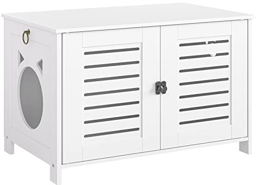 HOOBRO Armadietto per Gatti Nido, Mobiletto per Gatti con Anta Doppia a Persiana EWT60MW01