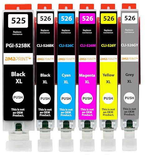 Amaprint 6 XL Patronen kompatibel mit Canon PGI 525 CLI 526 passend für Pixma MG6120 MG6150 MG6200 MG6250 MG8120 MG8150 MG8200 MG8240 MG8240 MG8250