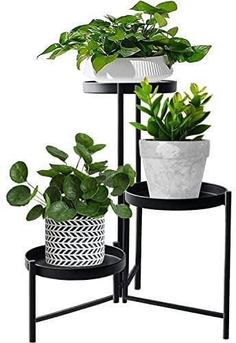 MUAEEOK Support de plantes en métal pour intérieur et extérieur - 42 cm de haut - 3 niveaux - Support de pot de fleurs robuste en fer forgé - Étagère d'angle verticale pour jardin