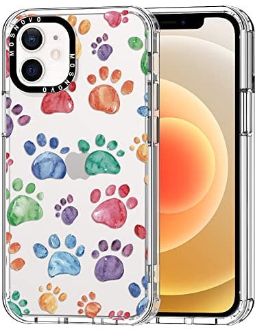 MOSNOVO Case for iPhone 12 Mini, [Buffertech 6.6ft Military-Grade Drop Protection] [Anti Peel Off Tech] Clear TPU Bumper Phone Case Cover Design - Colorful Paw