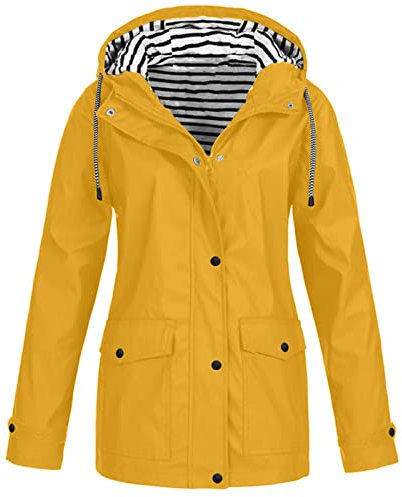 Veste de Pluie pour Femme Legere avec Capuche Veste Imperméable Chic Grande Taille Blouson Ski Oversize Manteaux Hiver Sportwear Veste Running ImperméAble Femme Jaune M