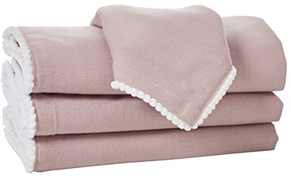 Penguin Home® Set of 4 Reusable Napkins - 100% Cotton, Eco Friendly & Sustainable - Dusty Pink, 40 X 40 cm with Four Side Pom Pom Lace